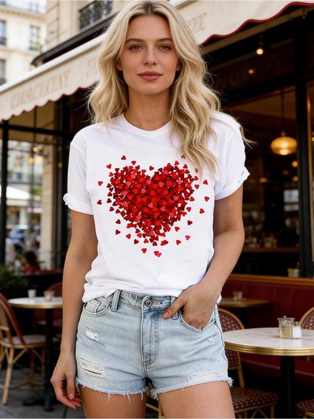 ❤️❤️ White Heart Graphic Tee - Red Heart Design.